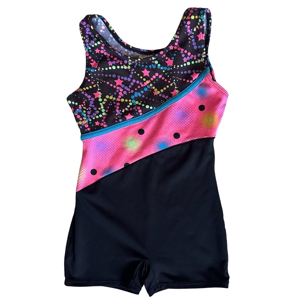 Danskin XS 4/5 Girls black pink shorts gymnastics dance leotard